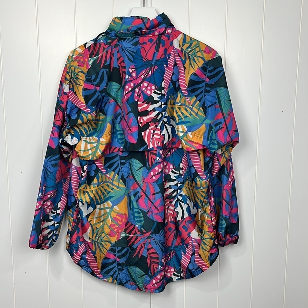 Lauren James Windbreaker Jacket S Blue Pink Hood Zip Front Pockets Hi-Lo Hem EUC - Picture 10 of 16